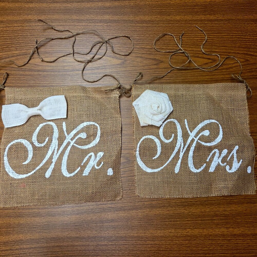 Bride and Groom Rustic Wedding Chair Signs